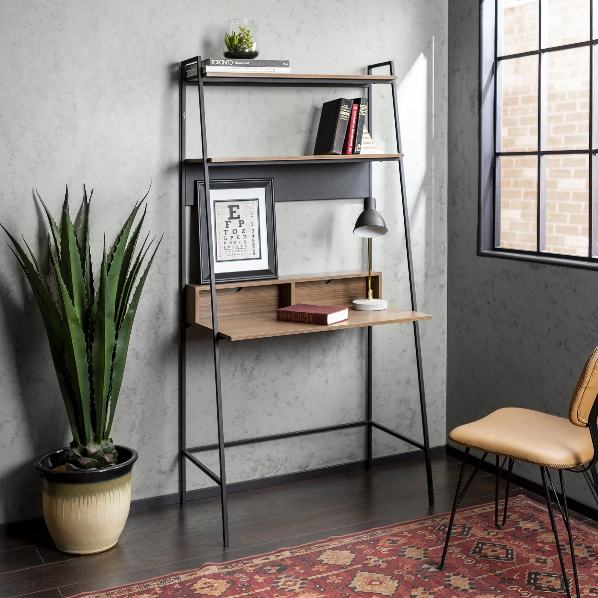 Manor Park Modern Metal and Wood Ladder Computer Desk, Mocha Walmart