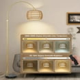 thumbnail image 2 of Gold Floor Lamps for Living Room, Arc Floor Lamp with Remote & Dimmable Bulb,  Rattan Standing lamp with 3 Color Temperatures, Height Adjustable Tall Lamp for Bedroom, Over Couch Reading Lamp, 2 of 17