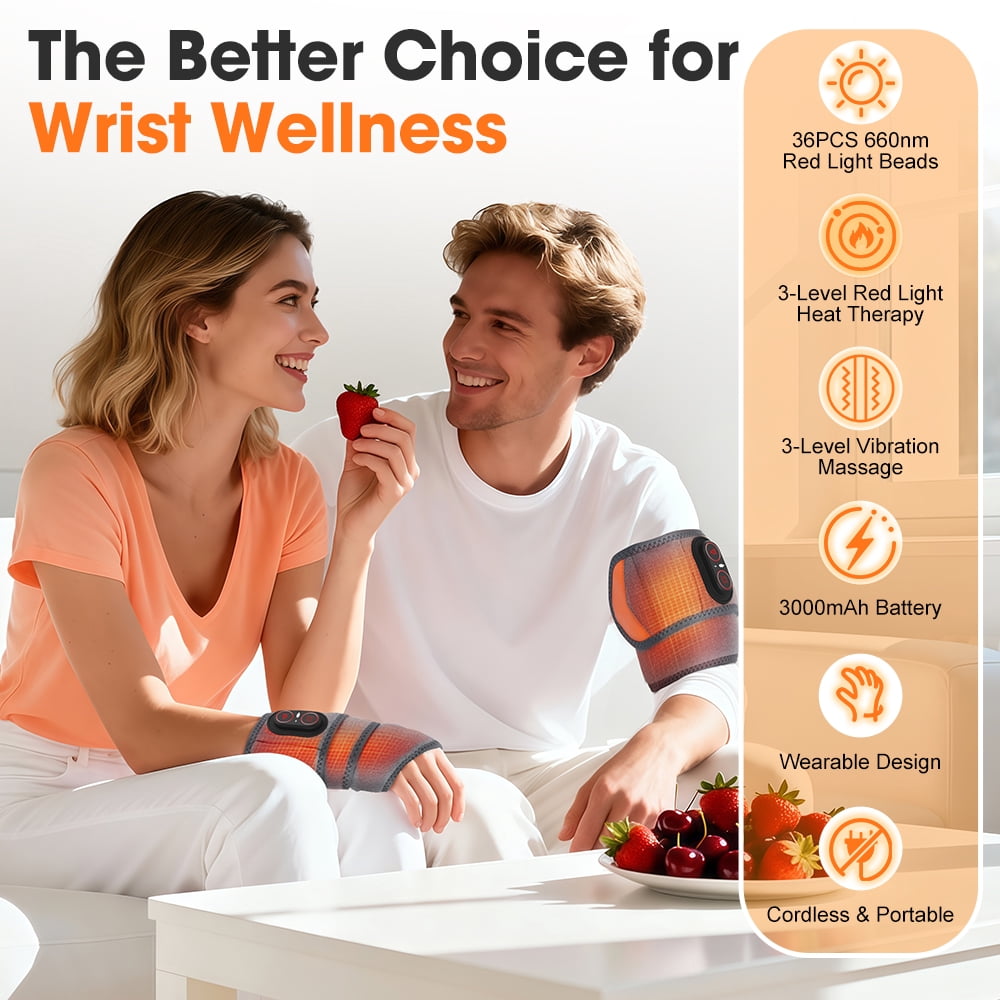 Cordless Wrist Heating Pad Wrap with Vibration,Rechargeable Wrist Brace with Heat,3000mAh Portable Heated Wrist Massager with 3 Heat Levels & 3 Vibration Modes,Adjustable Wearable Wrap for Home
