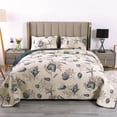 thumbnail image 1 of Blue Shell Tread Design 3 Piece Comforter Quilt Bedspeads Sets Queen Cotton White&Blue, 1 of 5