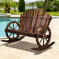 thumbnail image 5 of Ktaxon 36in Double Wide Fir Wood Rocking Chair, High Back Slatted Patio Garden Rocker with Wheel Armrests, Carbonized, 5 of 10