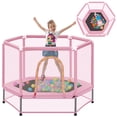 thumbnail image 7 of 55'' Mini Toddler Trampoline, Small Trampoline for Kids with Enclosure Net, Round Indoor Outdoor Trampoline w/Balls as Gift for Boy & Girl Christmas, Halloween, Birthday Toy, Pink, 7 of 7