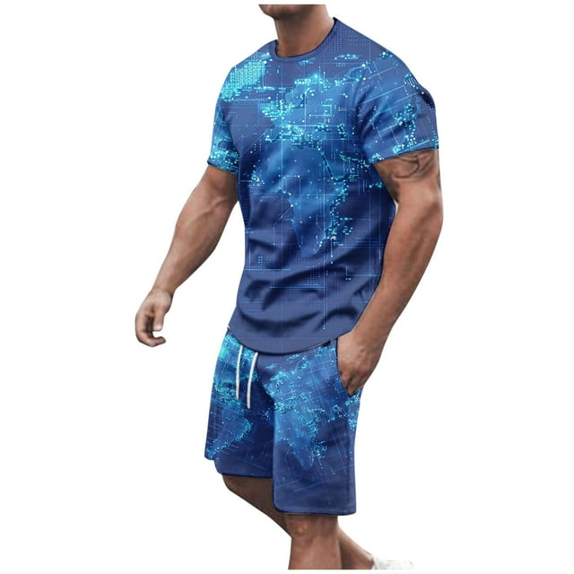 hopeusnice Men's Map Graphic Lounge Sets Clearance Elastic Waist Drawstring Shorts Pockets 2Pcs Swim Trunks Beach Sets Pants Hawaiin Loungewear Fall Lightweight Clothing for Male