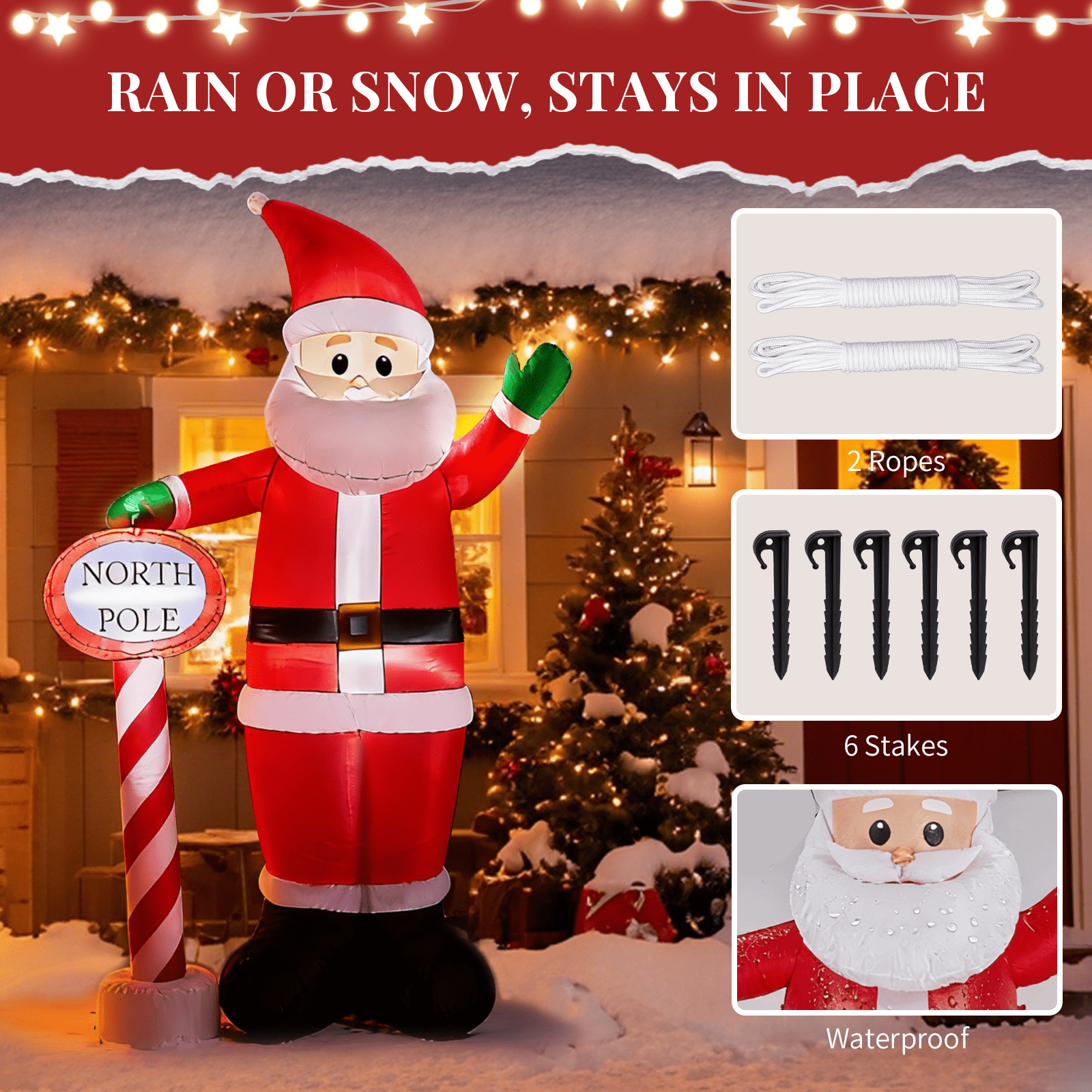 Astoutdoor Lighted Christmas Inflatable Decoration, Inflatable Santa with North Pole Road Sign, Blow Up Yard Decoration with Built-in LED Lights, 57.1 x 35.4 x 96.5 in