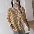 thumbnail image 3 of Chaquetas para mujer, moda coreana a rayas, holgadas, de gran tamaño, con cuello en V, sudaderas, cárdigans, abrigos de manga larga con un solo pecho, blusas para mujer, 3 of 4