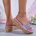 thumbnail image 4 of Rokment Women's Sparkly Sequin Pearl Platform Wedge Dressy Slip On Sandals Bridal Bling Elegant Platform Chunky Heeled Dress Slides for Bride Wedding Summer Purple Size 7, 4 of 7