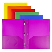 Dunwell Colored Plastic Folder with Pockets and Prongs - (Assorted 6 Colors, 6 Pack, 2 Pockets 3 Prongs), Colorful Folders with Brads, Office & School Folders with Fasteners, Includes Adhesi