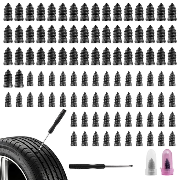 Topsome 100pcs Tire Plug Kit with Screwdriver, 2 Size Vacuum Tire Repair Nail, Tire Repair Screws Fast Self-Service Tool for Car, Truck, Motorcycle, Tractor Tire Puncture