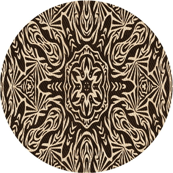 Ahgly Company Indoor Round Patterned Black Bean Brown Area Rugs, 4' Round