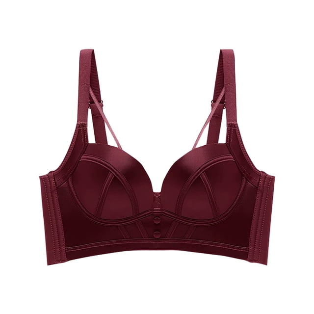 LOVZFMLL Bras for Women Fashion Women Solid Color Button Decoration Steel Rings Pad Gathering Daily Bra Wine 34