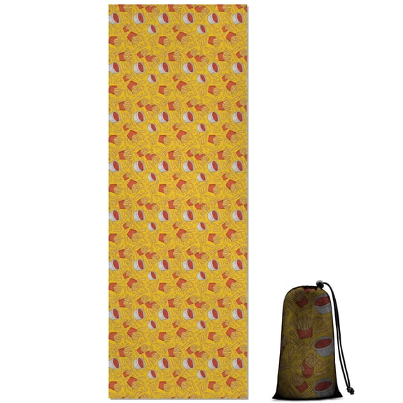 74x26 Inch Yoga Towel, Sweat Absorbent Non-Slip Mat for Hot Yoga, Pilates & Fitness,French Fries Fry Box Bright Yellow Tiny Grid Pattern