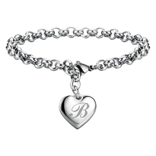 Pulseras con iniciales para adolescentes Pulseras con corazón de acero inoxidable para mujeres 26 letras Alfabeto Pulsera Regalos de joyería para niñas adolescentes