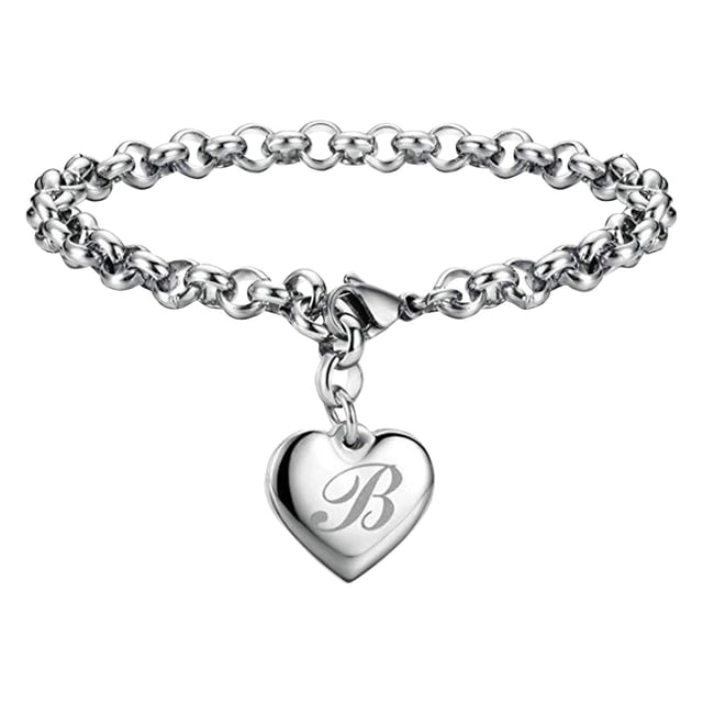 Pulseras con iniciales para adolescentes Pulseras con corazón de acero inoxidable para mujeres 26 letras Alfabeto Pulsera Regalos de joyería para niñas adolescentes