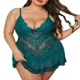 thumbnail image 1 of Nuisette Sans Manches Dos Nu Col en V Dentelle Florale avec String Grande Taille, 1 of 6