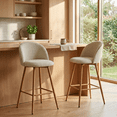 thumbnail image 1 of Homy Casa Set of 2 Swivel Counter Stools, Upholstered Fabric Bar Chairs with Oak Pattern Metal Legs for Kitchen Island, Beige, 1 of 9