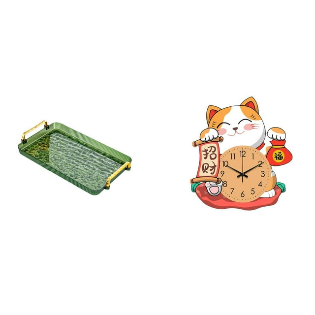 Elegante juego de bandeja de postres con forma de gato y reloj de mesa de centro para decoración del hogar, comedor, dormitorio, cocina, oficina,