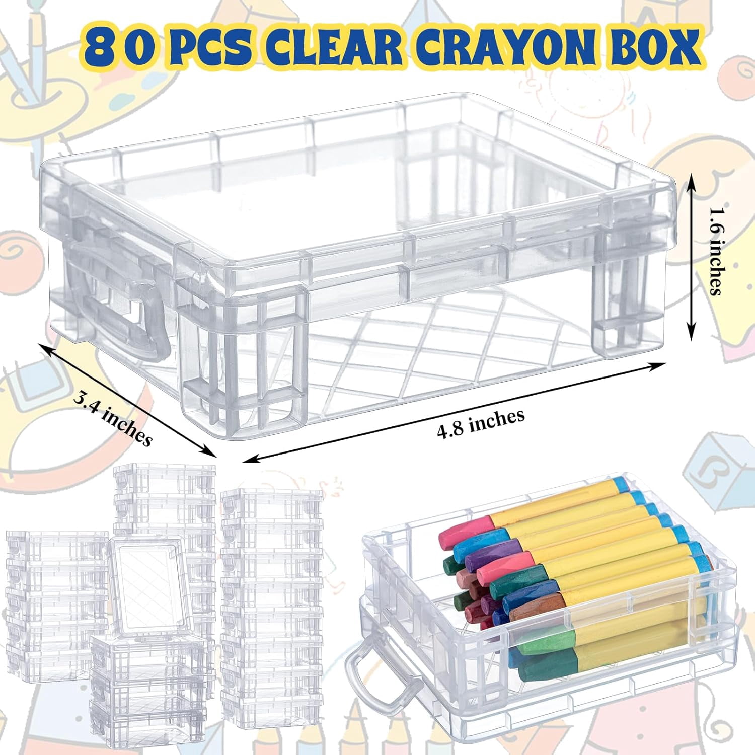 80 Pcs  Plastic Crayon Box Organizer Stackable Storage Container for School Art Supplies