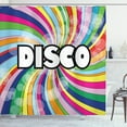 thumbnail image 1 of Vintage Rainbow Shower Curtain, Eighties Style Disco Advertisement with Swirled Spiral Colorful Stripes, Fabric Bathroom Set with Hooks, 69W X 84L Inches Extra Long, Multicolor, by Ambesonne, 1 of 3