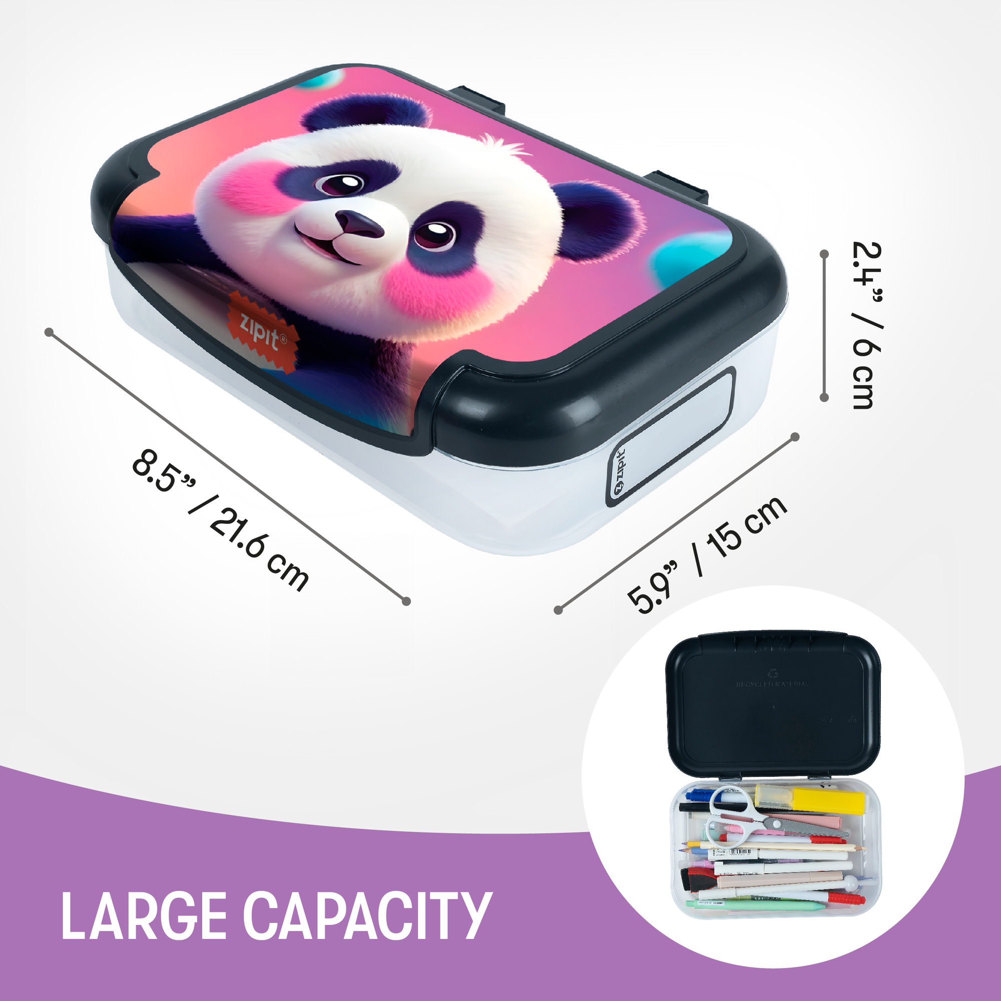 ZIPIT Recycled Plastic Pencil Box Blushing Panda, Large Capacity photo 4