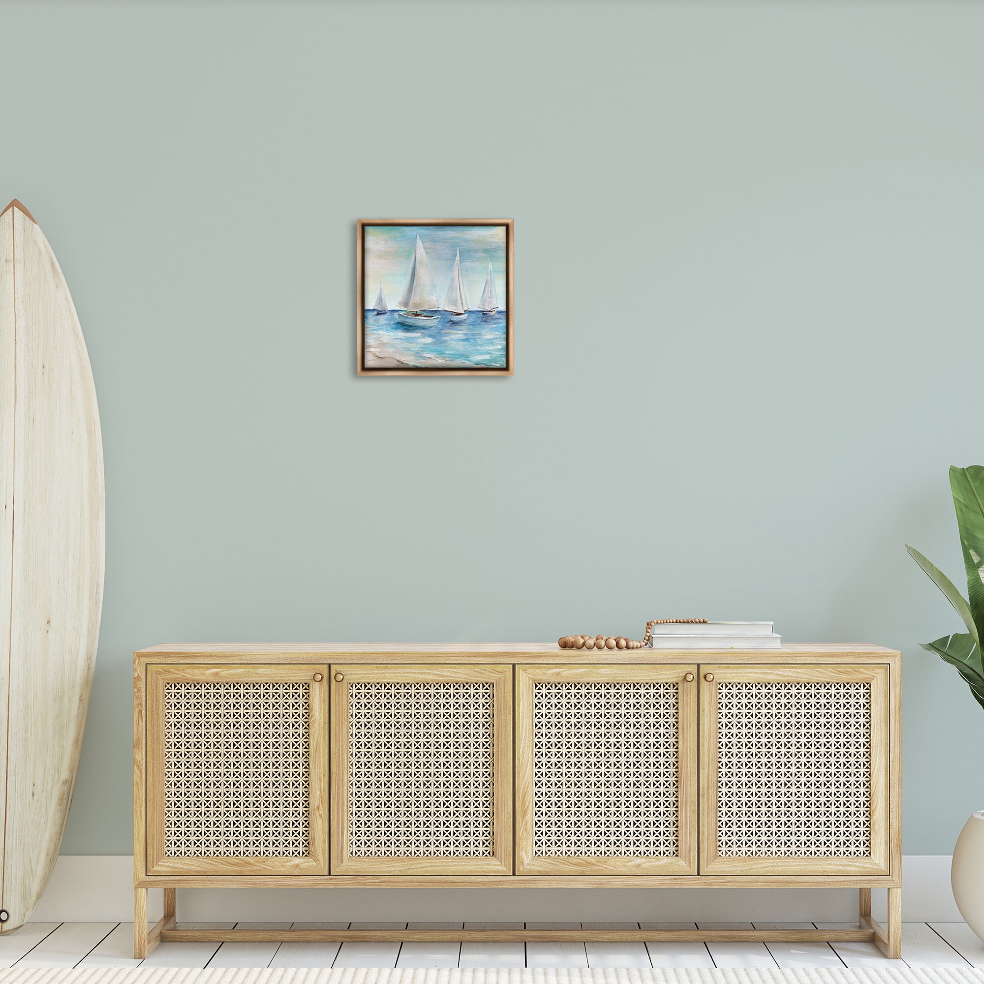 Stupell Industries Sailboats Floating Peacefully Nature Painting Brown Floater Framed Canvas Art Print Wall Art, 18 x 18