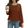 thumbnail image 5 of Uaswgudfs ​Women's Casual Blouses Crew Neck Long Sleeve Sweatshirt with Ribbed Cuffs Hem Soft Smooth Fabric Relaxed Fit Comfort Pullover for Daily Outfits Brown L, 5 of 5