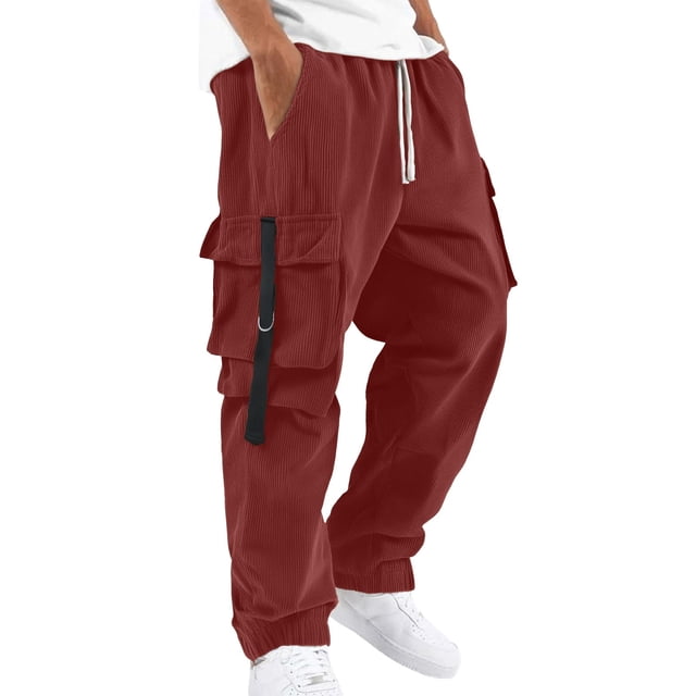 Pantalones cargo streetwear para hombre - Pantalones utilitarios de pana - Poliéster, múltiples bolsillos, tallas S-XXL