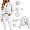 thumbnail image 6 of Women's Puff Sleeve Cropped Denim Jacket Stand Collar Button Front Loose Fitting Short Jean Outerwear White S, 6 of 10