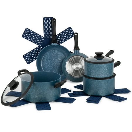 Thyme & Table Non-Stick 12 Piece Cookware Set, Sea Blue