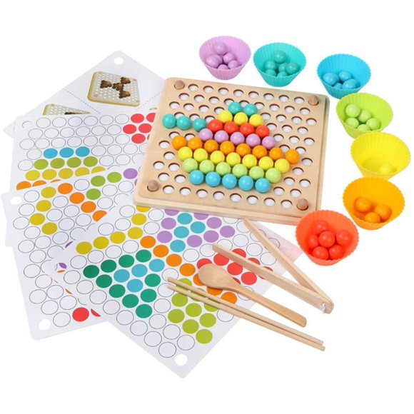 Wooden Board Bead Game Toy,Wooden Go Games Set Dots Shuttle Beads Board Games Rainbow Clip Beads Puzzle of Wooden Clip Beads Rainbow Toy Early Education Puzzle Board Game