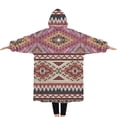 thumbnail image 2 of Oversized Wearable Blanket Hoodie,Pink Boho Tribal Diamonds and Triangles Pattern Sherpa Blanket Hoodie with Super Pockets,Super Warm Fuzzy Pullover for Women & Men, 2 of 6