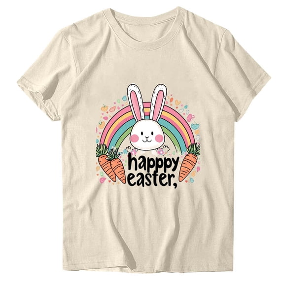 Cutuoiiu Women's Happy Easter Day Cute Funny Rabbit Prints Summer Crewneck Short Sleeve T-Shirts Gifts