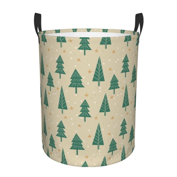 XMXT Collapsible Laundry Basket, Christmas Tree Beige Background Polyester Waterproof Laundry Hamper, 40L