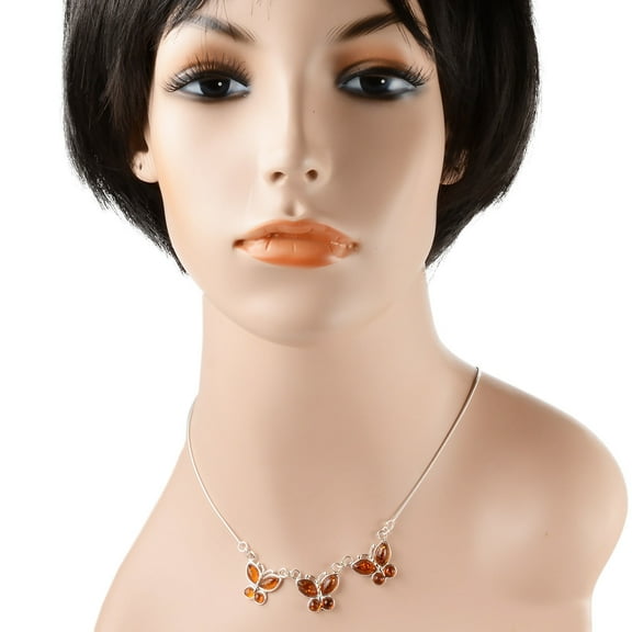 Sterling Silver and Baltic Honey Amber Butterflies Necklace
