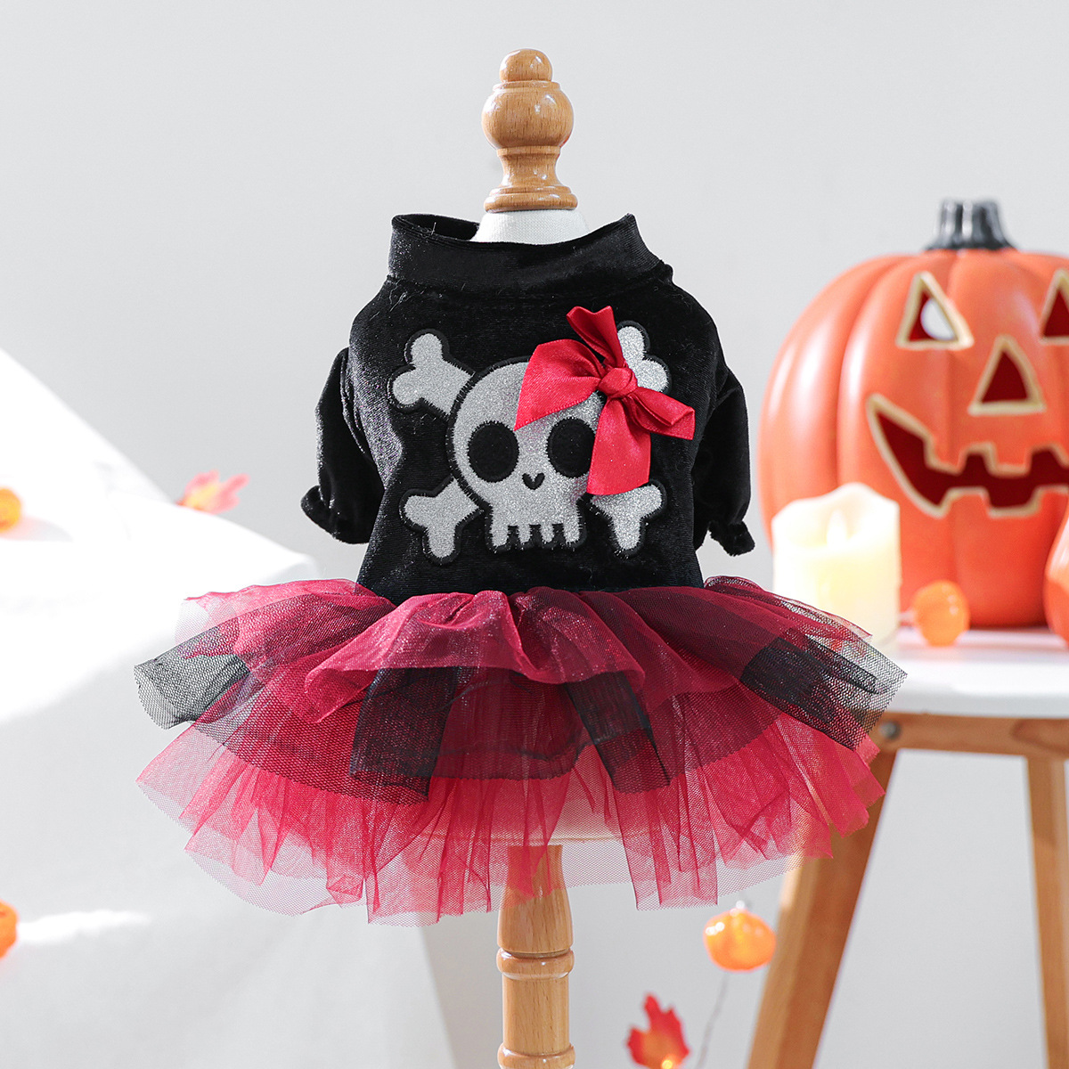 BLRTUN Halloween Dog Dress Costumes for Small Dogs Girl Tulle Dress Dog Clothes Skull Holiday Pet Costume Cat Outfits
