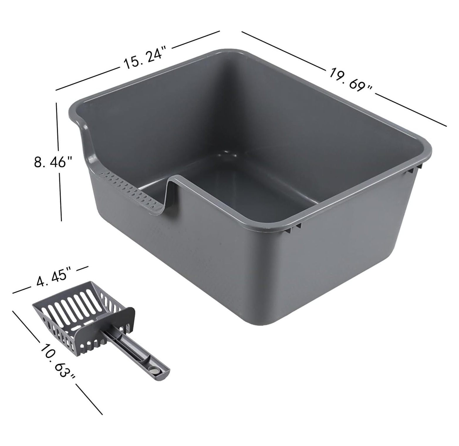 4-Pack Plastic High Side Cat Litter Box, Large Open Litter Box, Gray, 19.69 x 15.24 x 8.46 Inches