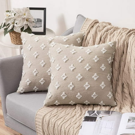

MIULEE Set of 2 Decorative Throw Pillow Covers Rhombic Jacquard Pillowcase Soft Square Cushion Case for Summer Couch Sofa Bed Bedroom Living Room 16x16 Inch Beige