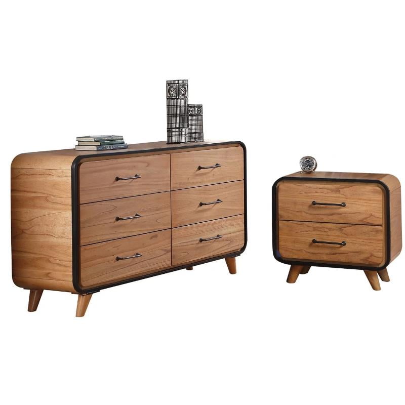 Carla 2 Piece Bedroom Set With Dresser And Nightstand In Oak An