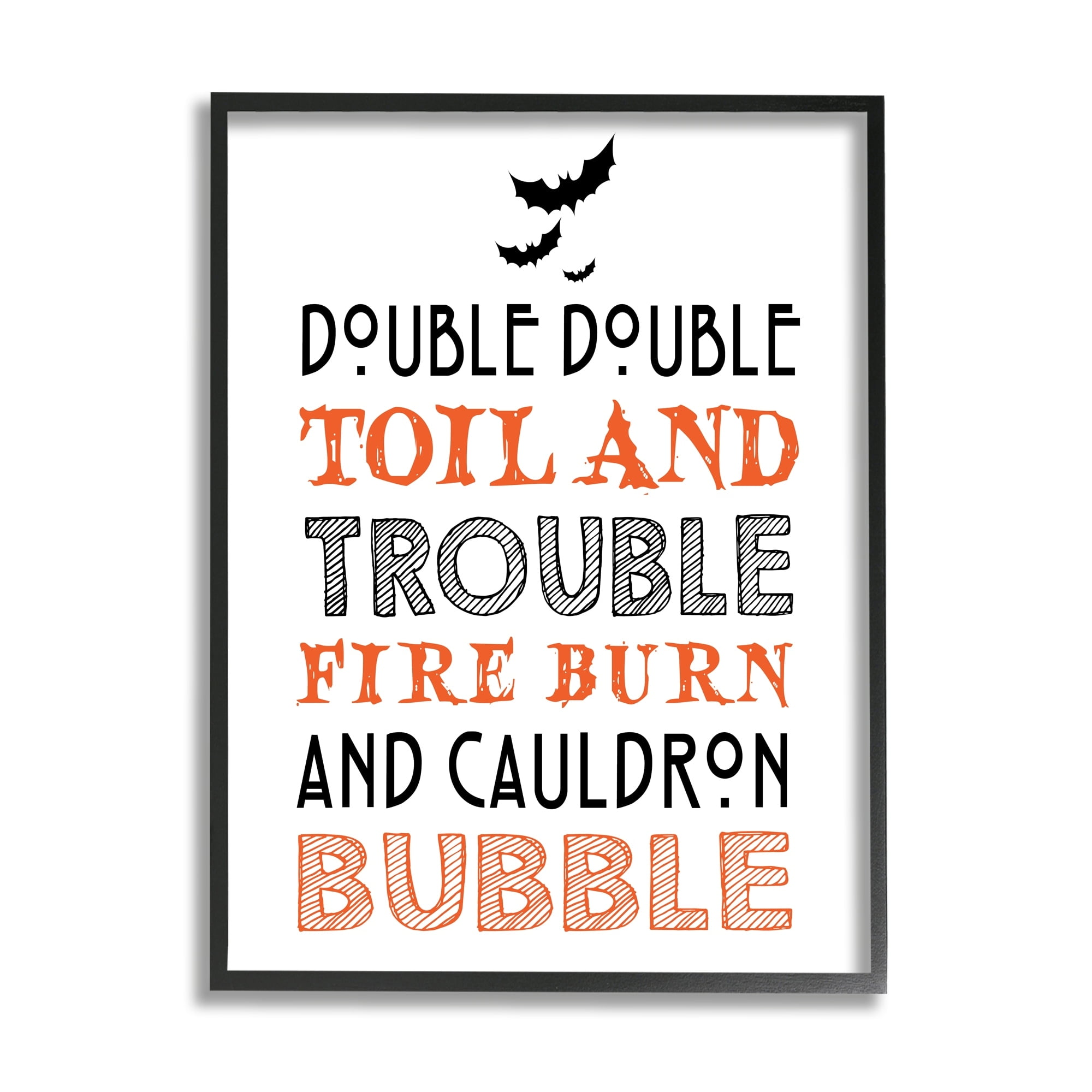 Black & Orange Halloween Bats Typography Spell Incantation Inspirational Graphic Art Framed Art Print Wall Art