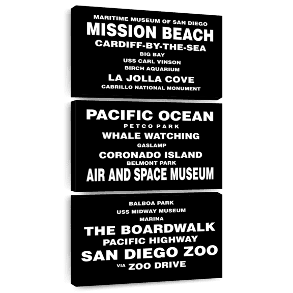 Elephant Stock San Diego Bus Roll Wall Art - Vertical Multi Panel Canvas - Hallway Wall Decor - Inspirational And Typography Multi Panel - Black And White Decor - 12" x 27"