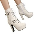 thumbnail image 5 of PiGOGI Women's High Heel Boots Belt Buckle Fashion Winter Fall Boots for Women Punk Style Comfortable Thick Sole Stylish Short Boots White 40, 5 of 5