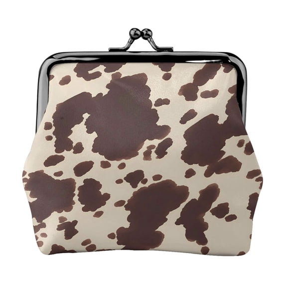 Lady Leather Wallet Zero 4.13 X 4.52 In Three-Dimensional Buckle Design Small Portable Easy Opening And Closing Dark Brown Cow Pattern