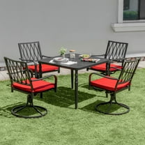 Nuu Garden 5-Piece Outdoor Patio Dining Set with 4 Swivel Dining Chairs with Removable Cushions & 1 Large Square Dining Table with Umbrella Hole, All-Weather Patio Furniture Set, Black