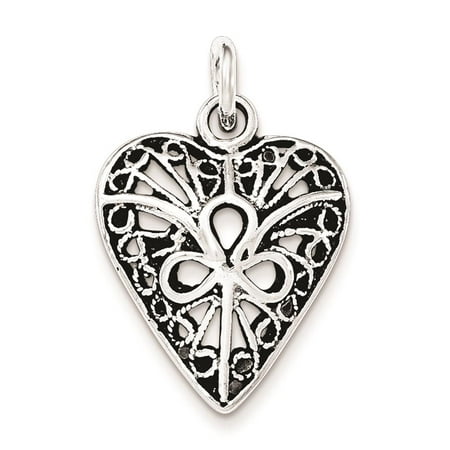 925 Sterling Silver Antiqued Filigree Heart 3 Teardrop Open Center Charm Pendant