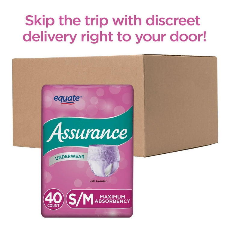 144 Count Assurance Women Incontinence Underwear Max Absorbency Size S/M  (2x72)