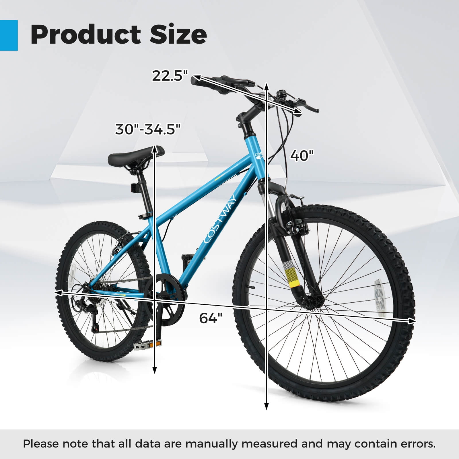 Costway 24 Inch Mountain Bike for Teens Aged 8+ Years Old with Suspension Fork Blue