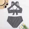 thumbnail image 6 of QLEICOM Womens Swimsuits Tummy Control Plus Size Swimsuit Coverup Fashion Sexy Check Printing Swimsuit High Waist Split Bikini Set Swimwear Black M, 6 of 7