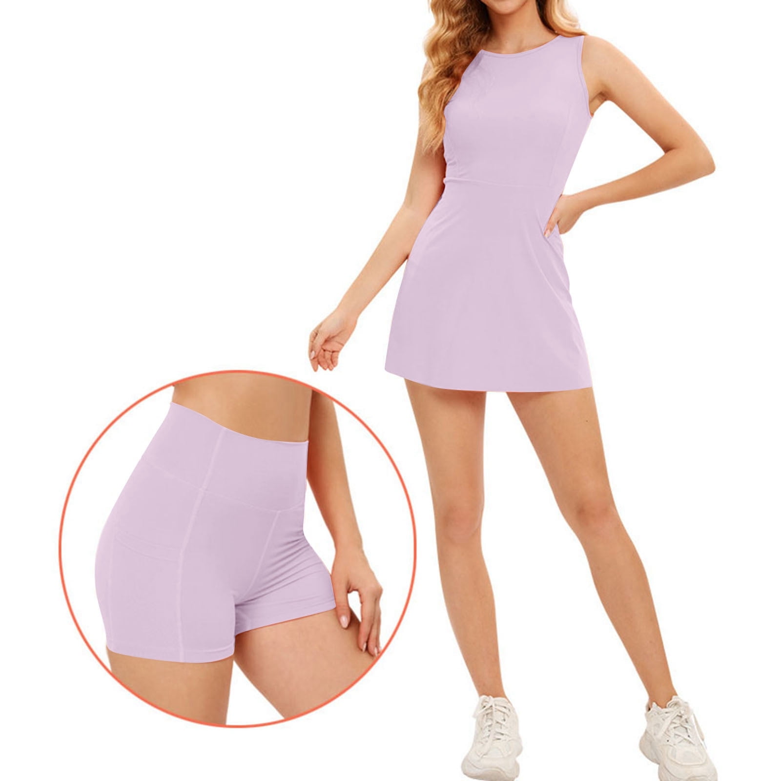 OSOLU Solid Color Tennis Dress Women Athletic Dress Built In Easy Shorts & Bra High Neck Workout Dresses Soft Sundress Vacation 2025 Elegant Classy Dresses