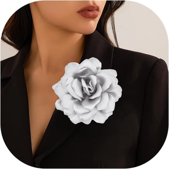 Satin Fabric Rose Flower Brooches - Handmade Floral Accessory for Wedding Party Dance Banquet Ceremony - Size: 4.72in