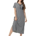 thumbnail image 6 of Sakmal Long Womens Nightgown Gray Button Down Soft Nightwear Striped Short Sleeve Nightgowns with Pockets, 6 of 6