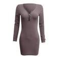 thumbnail image 4 of Jiyugala Dresses for Women 2023 Casual Winter Fall Plus Size Long Sleeve V-Neck Solid Knit Zipper Mini Slim Pullover Fashion Dress, 4 of 6